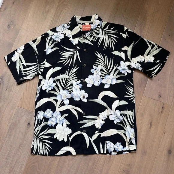 Tommy Bahama Men's 100% Silk Short Sleeve Camp Shirt Black Floral Medium - Picture 1 of 8